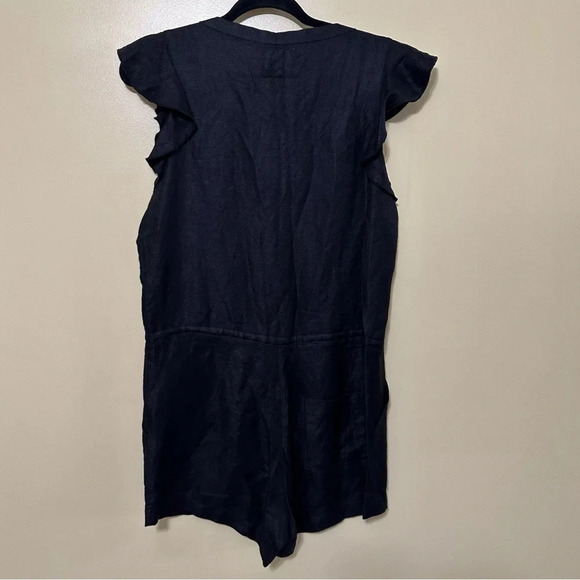 Chaser Women Small Linen Ruffle Sleeve Button Down Romper NWOT Black - Picture 6 of 6